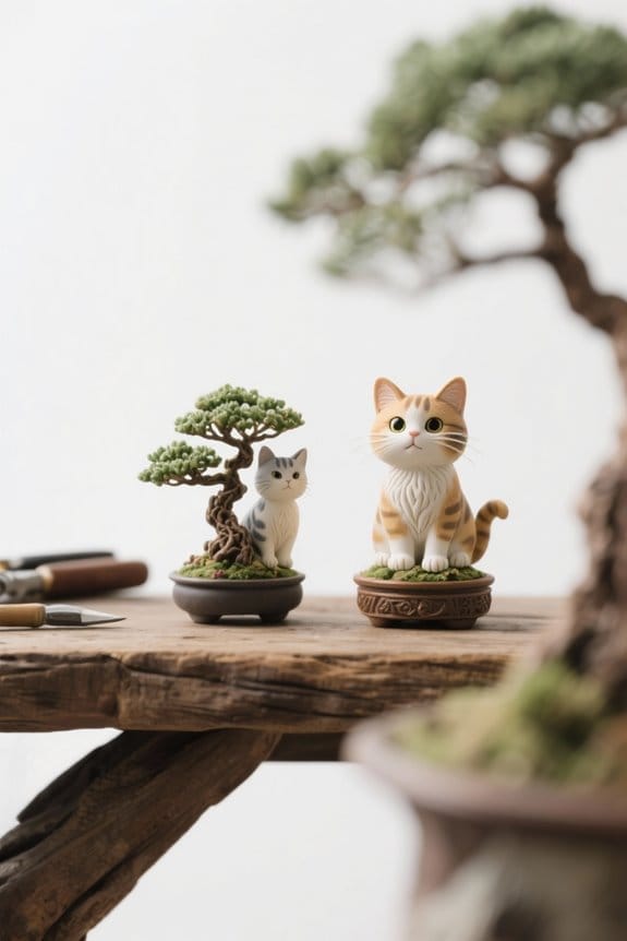 bonsai cat figurines decor