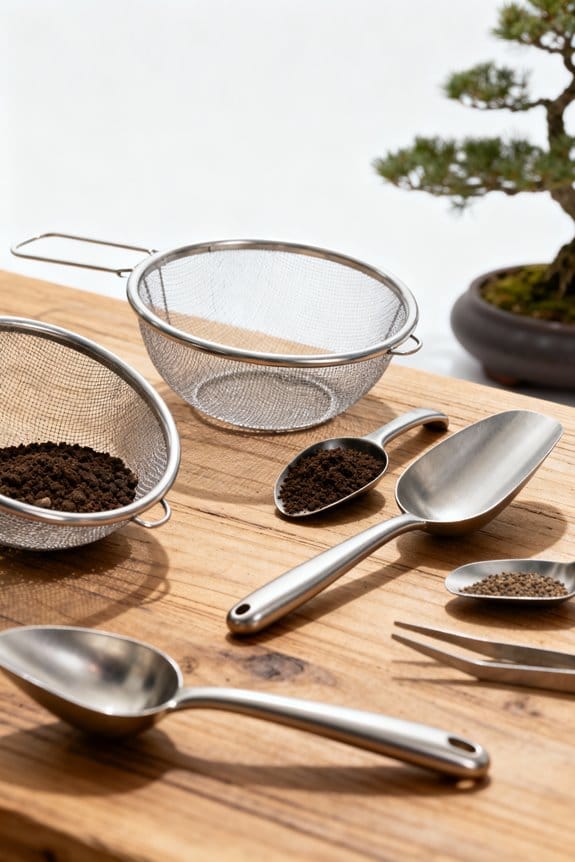 repotting bonsai with tools